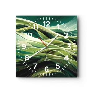 Reloj de pared - Reloj de vidrio - Un juego abstracto de color verde - 40x40 cm