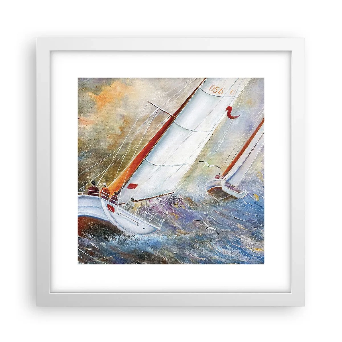 Póster en marco blanco - Surcando las olas - 30x30 cm