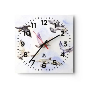 Reloj de pared - Reloj de vidrio - Libertad en gris y azul - 30x30 cm