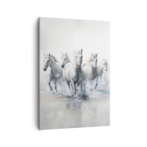 Cuadro sobre lienzo - Impresión de Imagen - Caballos blancos galopando por el agua - 50x70cm - Magia blanca - Decoración de pared moderna para salón y dormitorio ARTTOR