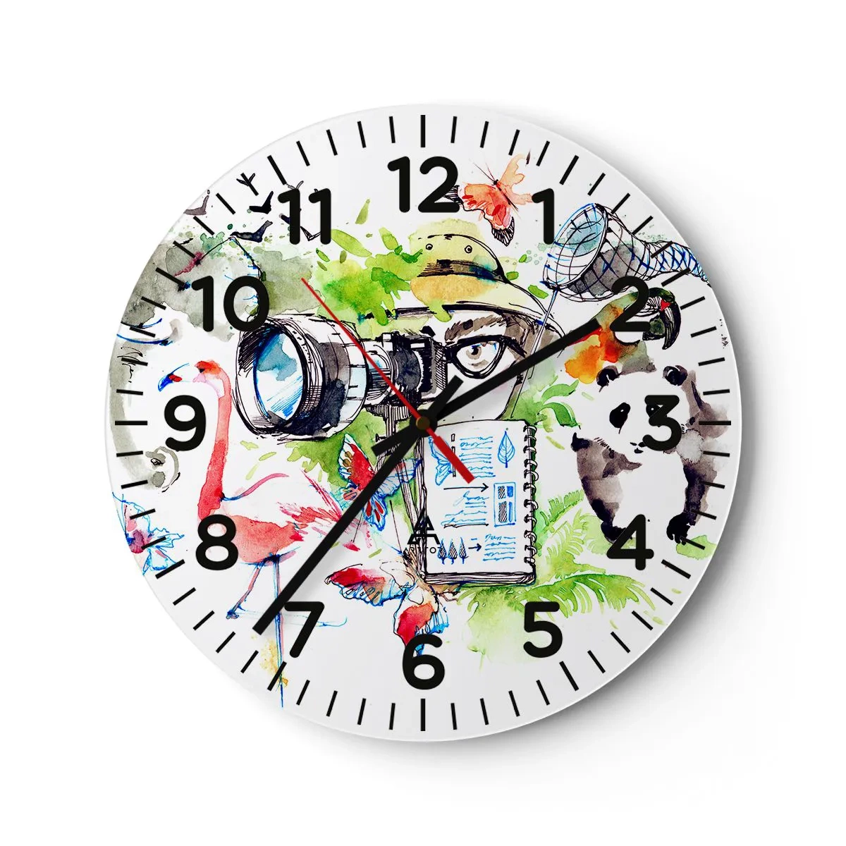 Reloj de pared - Reloj de vidrio - En la objetivo de un viajero - 30x30 cm