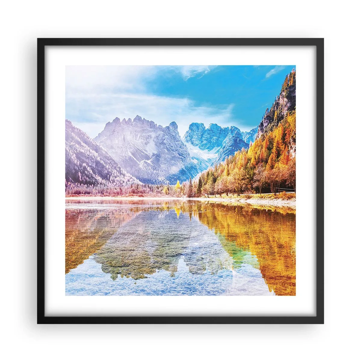 Póster en marco negro - Ya es otoño en las montañas - 50x50 cm