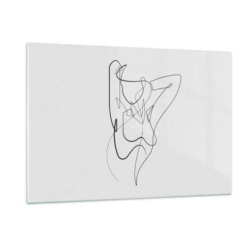 Cuadro sobre vidrio - Impresiones sobre Vidrio - Una silueta femenina dibujada con una sola línea sobre un fondo blanco. - 120x80cm - Realmente, tal y como eres - Decoración de pared moderna para salón y dormitorio ARTTOR