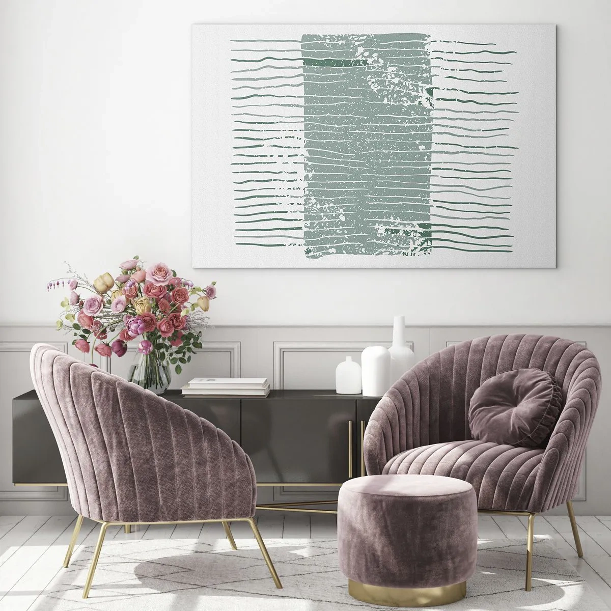 Cuadro sobre vidrio - Impresiones sobre Vidrio - Las líneas horizontales del mar con un efecto desgastado crean una estructura abstracta. - 70x50cm - Abstracción marina - Decoración de pared moderna para salón y dormitorio ARTTOR