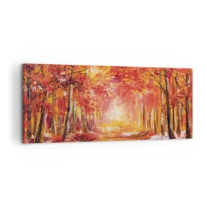 Cuadro sobre lienzo - Impresión de Imagen - Bosque otoñal en tonos cobre y dorado. - 120x50cm - Bosque de cobre - Decoración de pared moderna para salón y dormitorio ARTTOR