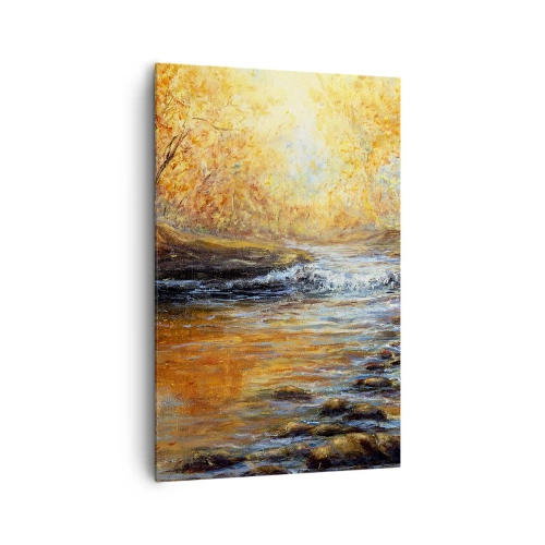 Cuadro sobre lienzo - Impresión de Imagen - Paisaje otoñal con un río entre los árboles. - 80x120cm - Arroyo de oro - Decoración de pared moderna para salón y dormitorio ARTTOR