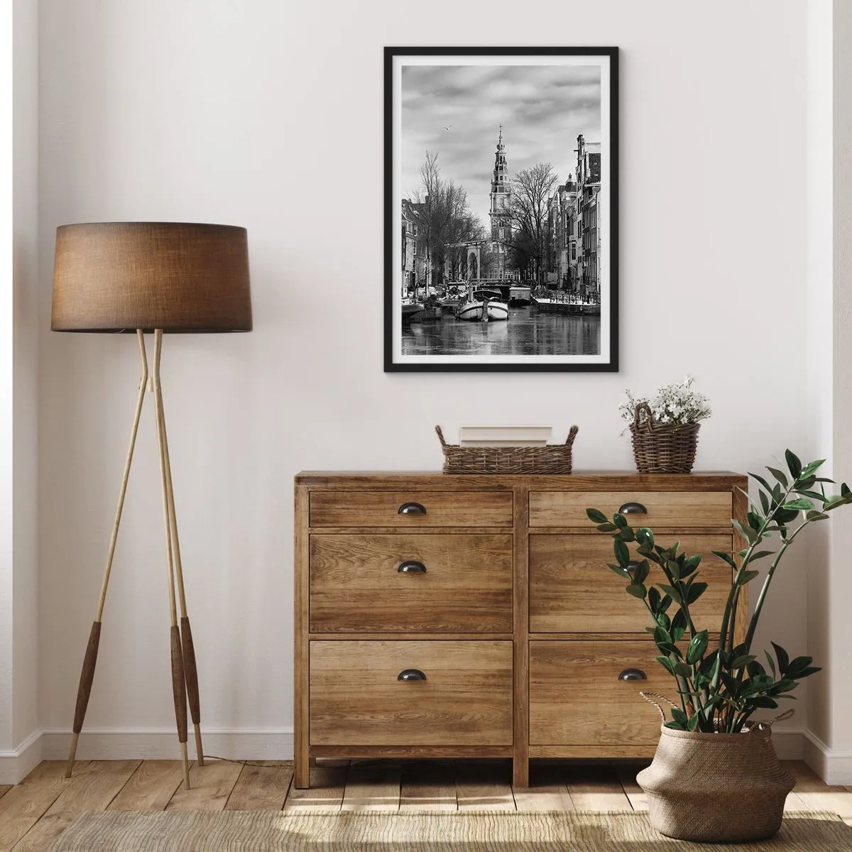 Póster en marco negro - Ambiente de Ámsterdam - 61x91 cm