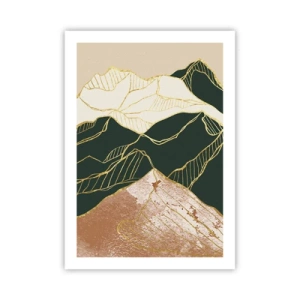Póster - Líneas doradas abstractas que crean un paisaje de montaña. - 50x70cm - Picos de oro - Decoración de pared moderna para salón y dormitorio ARTTOR