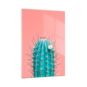 Cuadro sobre vidrio - Impresiones sobre Vidrio - Cactus verde con espinas sobre un fondo rosa - 50x70cm - Se mira, pero no se toca - Decoración de pared moderna para salón y dormitorio ARTTOR