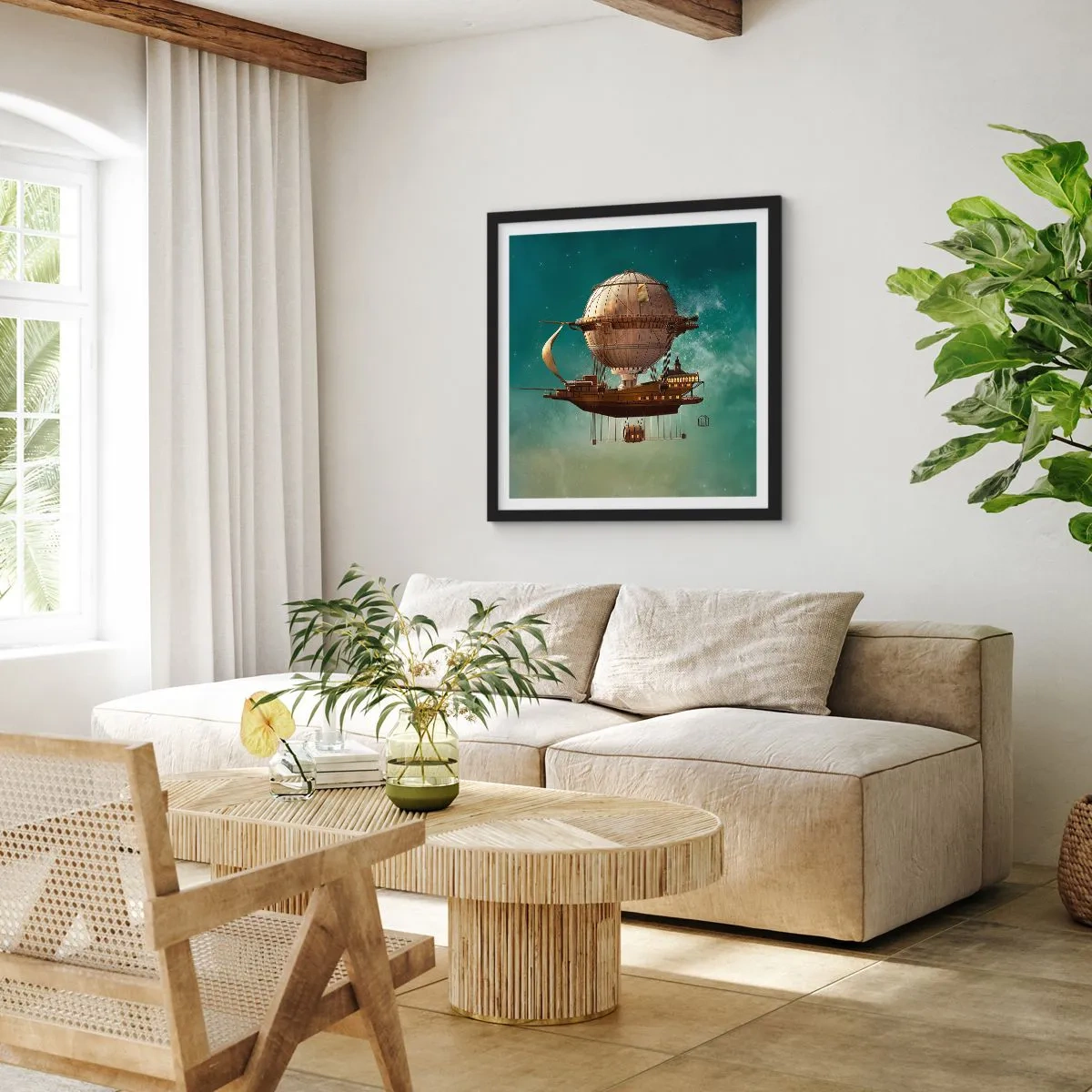 Póster en marco negro - Julio Verne saluda - 30x30 cm