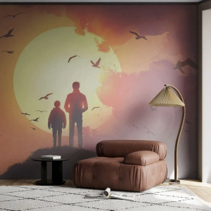 Fotomural Premium Canvas - Figuras con el sol poniente como telón de fondo - 100x70cm - Cara a cara con el sol - Decoración de pared moderna para salón y dormitorio ARTTOR