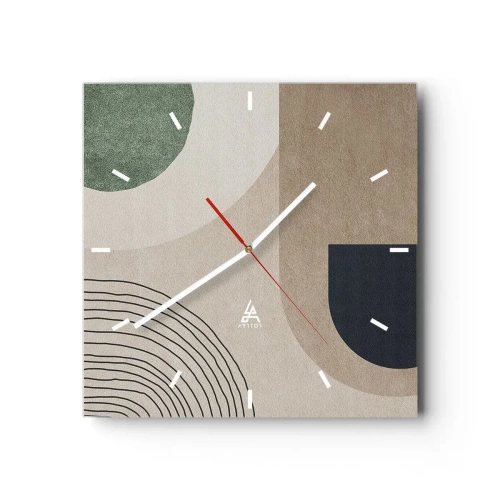 Reloj de pared - Reloj de vidrio - Formas geométricas en tonos beige y verde. - 30x30cm - La delicadeza de un óvalo - Decoración de pared moderna para salón y dormitorio ARTTOR