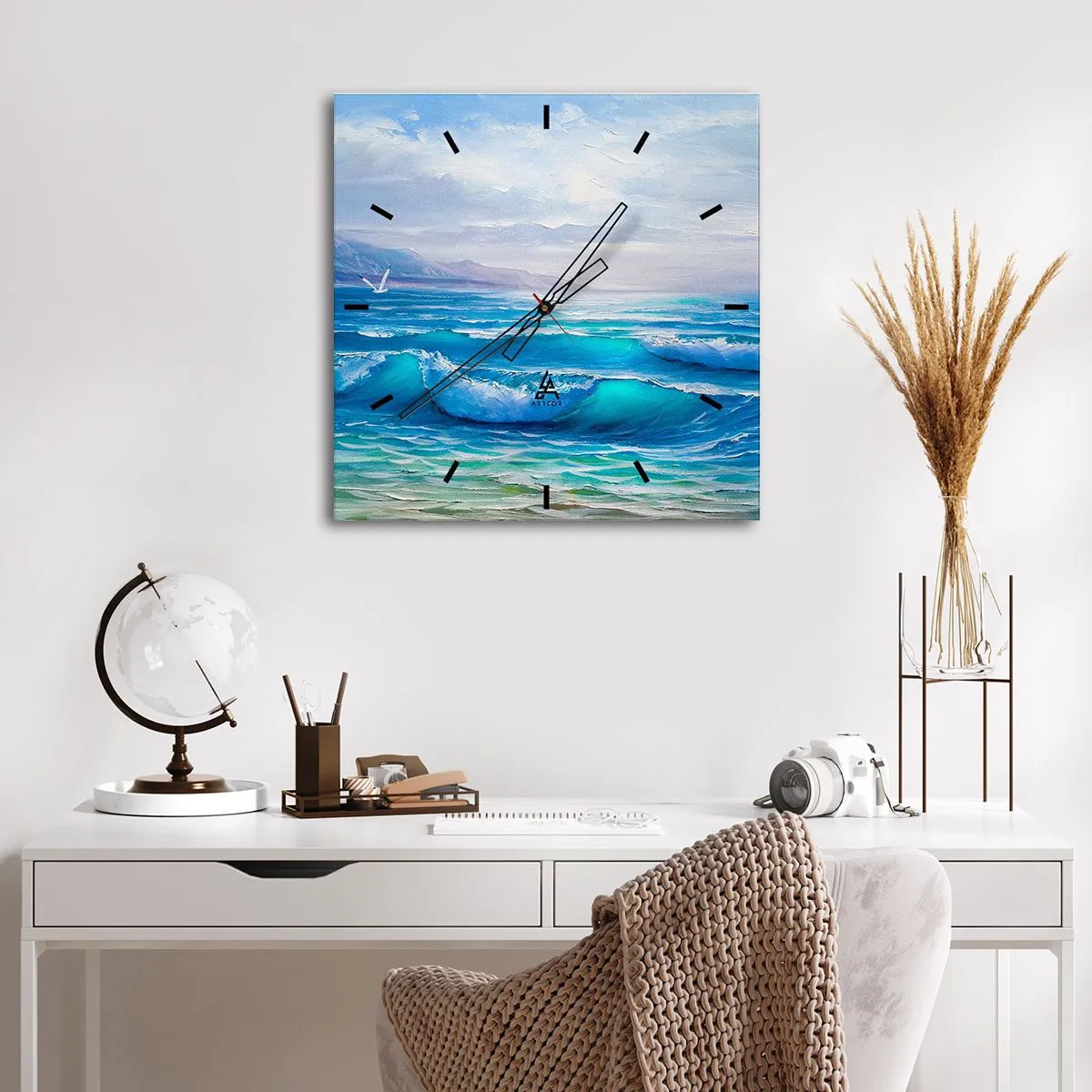 Reloj de pared - Reloj de vidrio - Un pintoresco paisaje marino con olas y un cielo azul. - 30x30cm - Trae consuelo - Decoración de pared moderna para salón y dormitorio ARTTOR