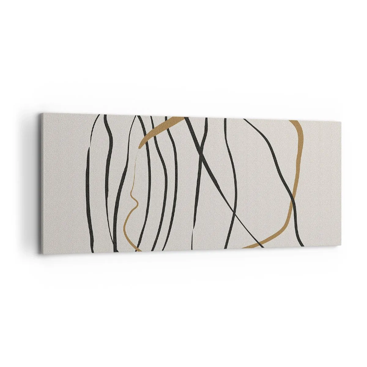 Cuadro sobre lienzo - Impresión de Imagen - Líneas artísticas en negro y dorado sobre un fondo claro. - 120x50cm - Composición: danza lineal - Decoración de pared moderna para salón y dormitorio ARTTOR