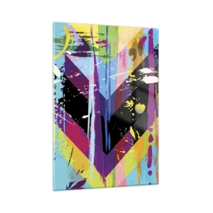 Cuadro sobre vidrio - Impresiones sobre Vidrio - Abstracción colorida con formas dinámicas y colores intensos. - 50x70cm - De arriba a abajo - Decoración de pared moderna para salón y dormitorio ARTTOR