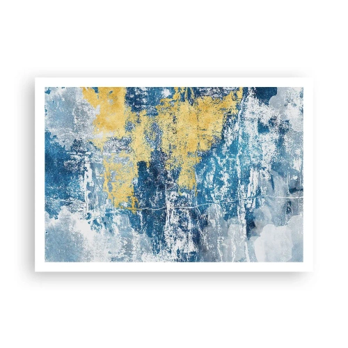 Póster - Abstracción en tonos azules y amarillos - 100x70cm - Una abstracción serena - Decoración de pared moderna para salón y dormitorio ARTTOR