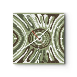 Reloj de pared - Reloj de vidrio - Patrones abstractos en tonos verdes y marrones. - 30x30cm - Explosión de emociones - Decoración de pared moderna para salón y dormitorio ARTTOR