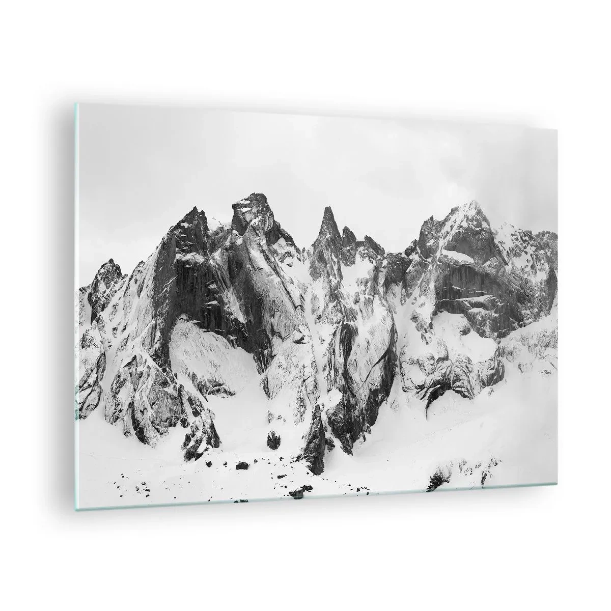 Cuadro sobre vidrio - Impresiones sobre Vidrio - Picos de montañas nevados en blanco y negro - 70x50cm - Cresta amenazante - Decoración de pared moderna para salón y dormitorio ARTTOR
