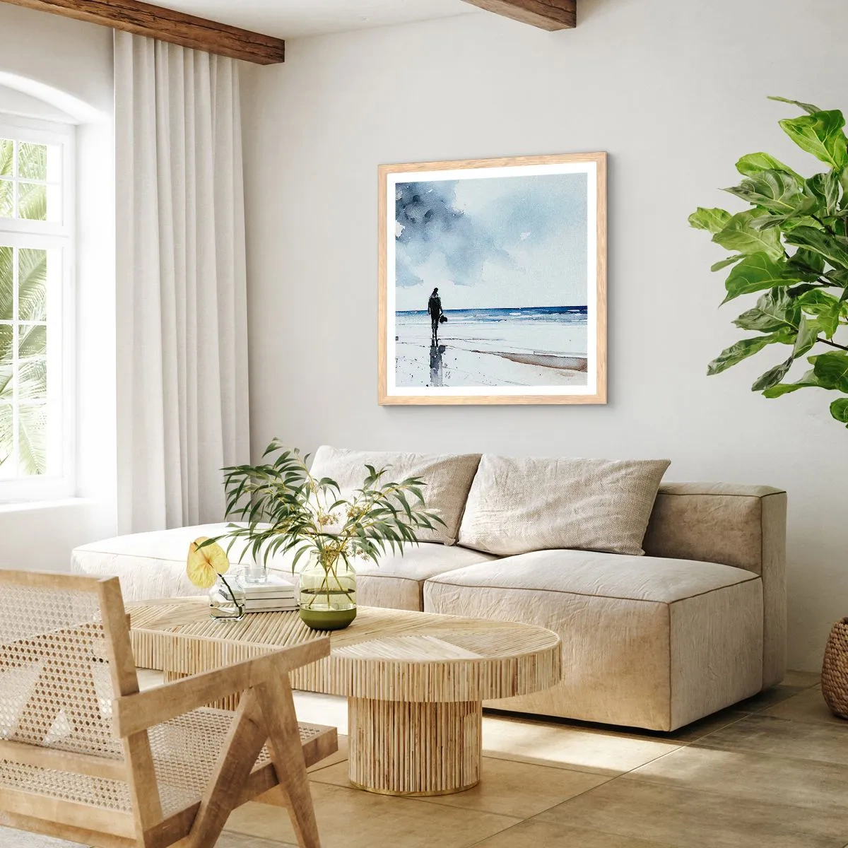 Póster en marco roble claro - Conversación con el mar - 50x50 cm