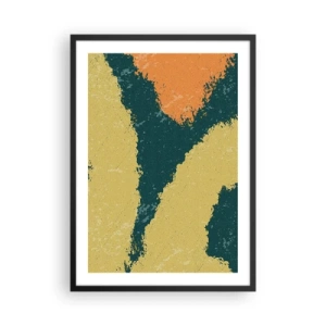 Póster en marco negro - Manchas de color abstractas en tonos verdes y naranjas - 50x70cm - Abstracción - a cámara lenta - Decoración de pared moderna para salón y dormitorio ARTTOR