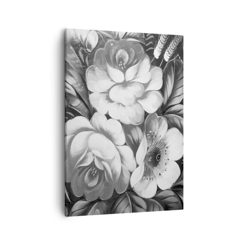 Cuadro sobre lienzo - Impresión de Imagen - Flores en blanco y negro en una composición clásica y elegante. - 50x70cm - Hermoso incluso en el gris - Decoración de pared moderna para salón y dormitorio ARTTOR