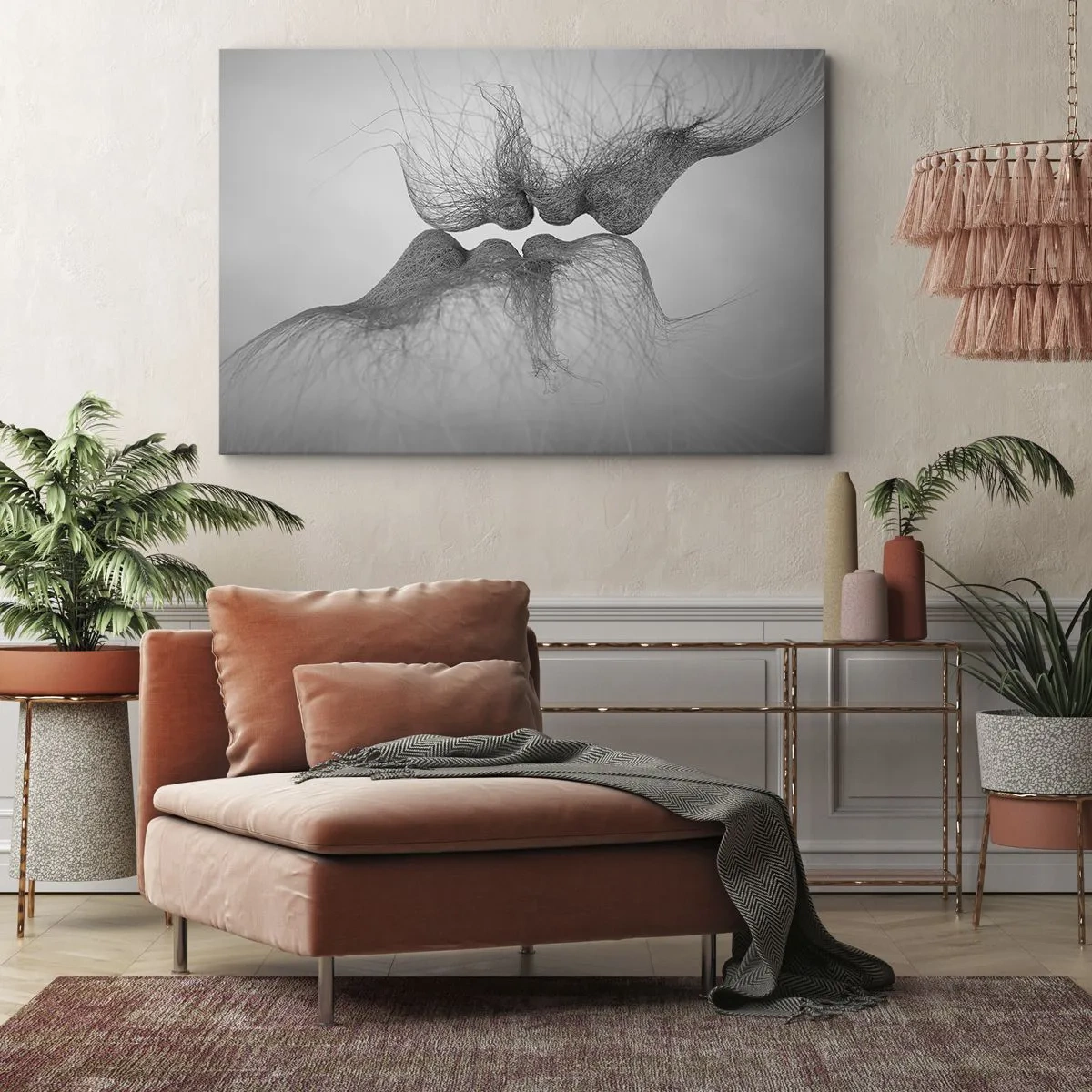 Cuadro sobre lienzo - Impresión de Imagen - Un beso abstracto presentado en forma etérea. - 70x50cm - Beso del viento - Decoración de pared moderna para salón y dormitorio ARTTOR