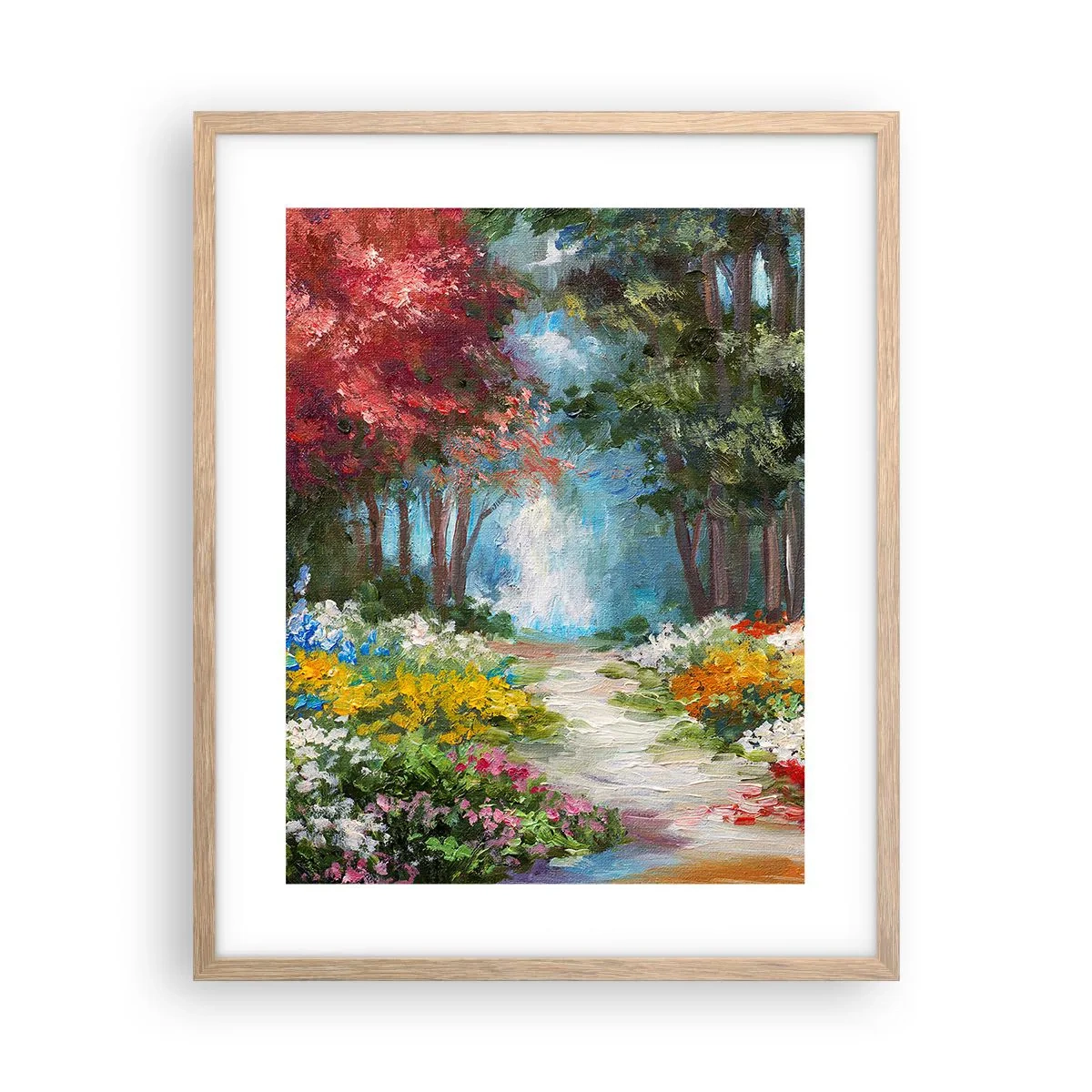 Póster en marco roble claro - Jardín forestal, bosque floral - 40x50 cm