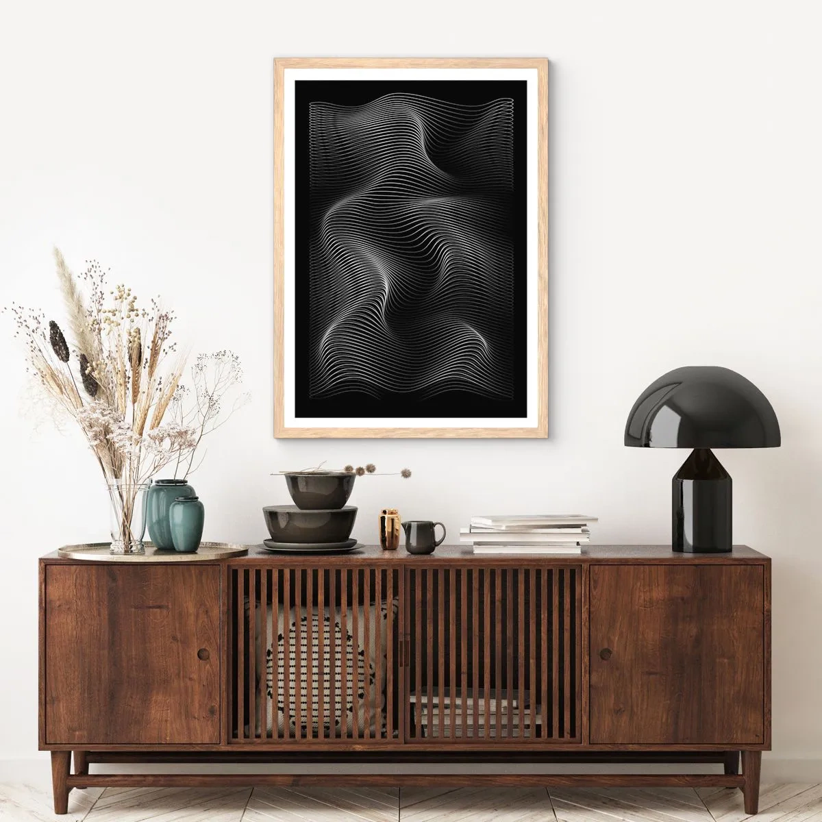 Póster en marco roble claro - La danza de la luz en el espacio - 70x100 cm