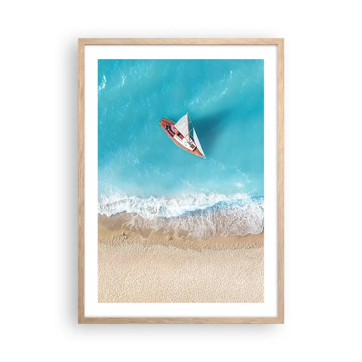 Póster en marco roble claro - Frontera celeste y dorada - 50x70 cm