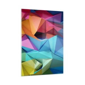 Cuadro sobre vidrio - Impresiones sobre Vidrio - Composición geométrica en tonos intensos y multicolores. - 50x70cm - Origami arco iris - Decoración de pared moderna para salón y dormitorio ARTTOR