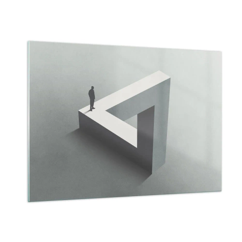 Cuadro sobre vidrio - Impresiones sobre Vidrio - Una figura sobre una estructura geométrica al estilo de una ilusión óptica. - 100x70cm - Y, sin embargo, es posible - Decoración de pared moderna para salón y dormitorio ARTTOR