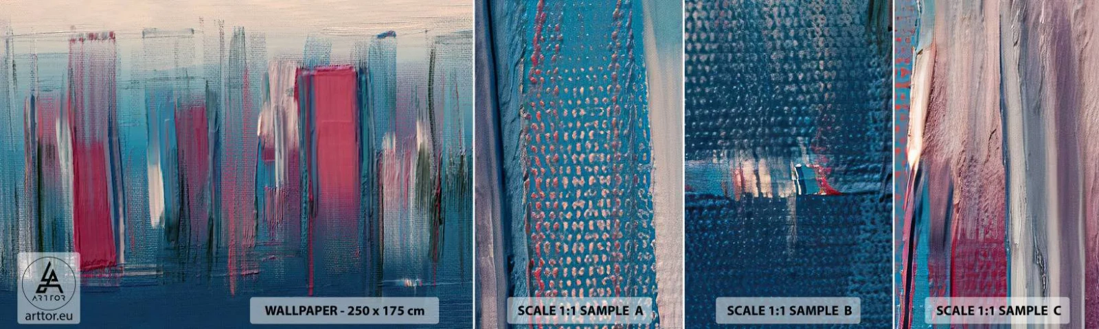 Muestra De Fotomural Standard Eco - Composición vertical en azul y rojo - Pedazo, Abstracción, Pintar - 100x30 cm