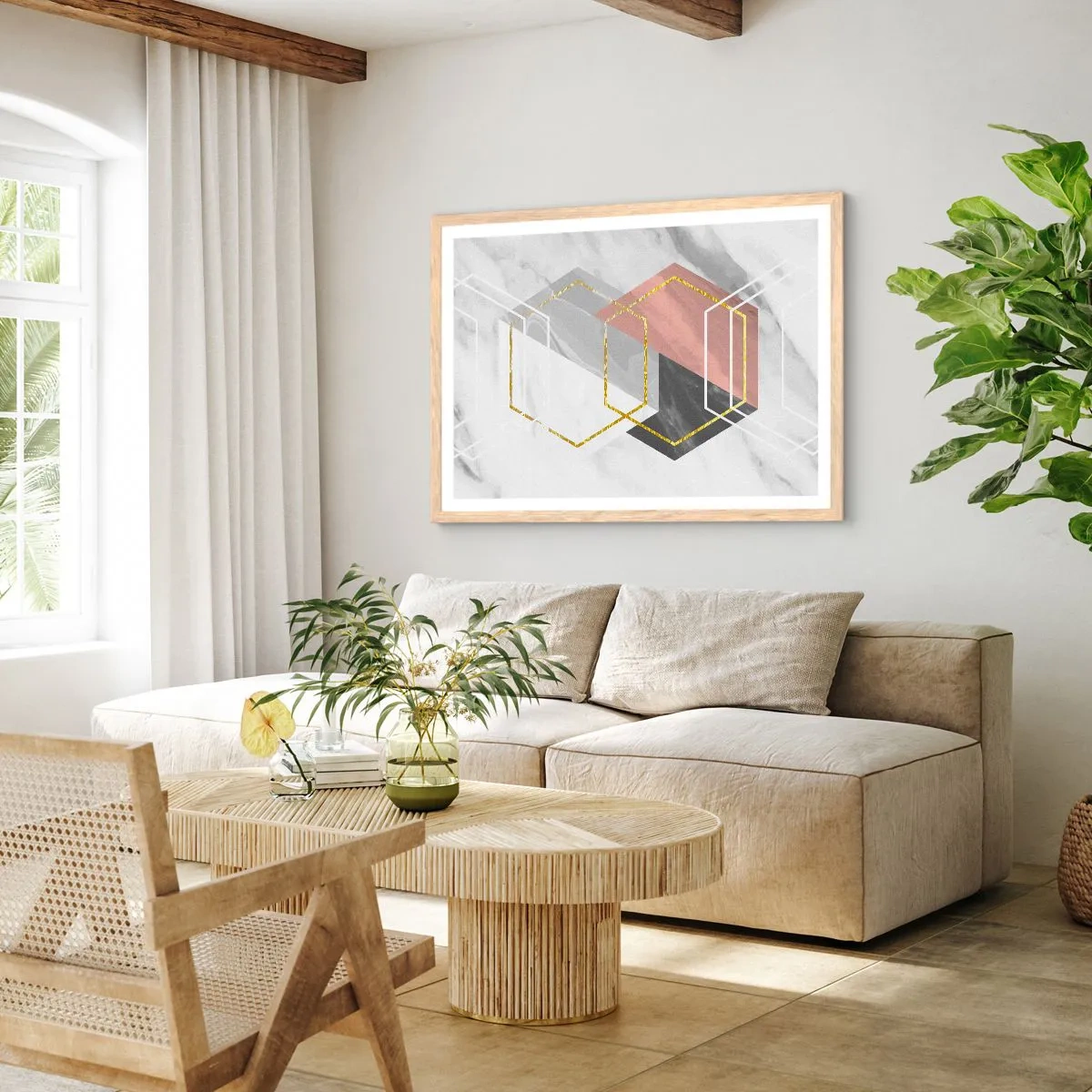 Póster en marco roble claro - Composición en cadena - 100x70 cm