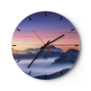 Reloj de pared - Reloj de vidrio - Paisaje de montaña por la mañana con niebla. - 30x30cm - Sobre los valles - Decoración de pared moderna para salón, cocina y dormitorio ARTTOR