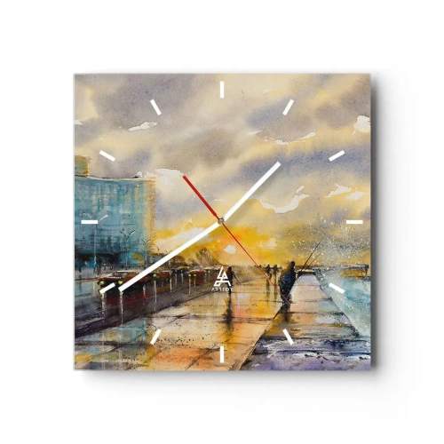 Reloj de pared - Reloj de vidrio - Una vista pintoresca del paseo marítimo al atardecer. - 30x30cm - Vida en la orilla - Decoración de pared moderna para salón y dormitorio ARTTOR