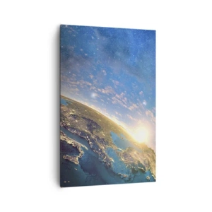 Cuadro sobre lienzo - Impresión de Imagen - Vista de la Tierra desde el espacio al amanecer - 80x120cm - Mirémonos a nosotros mismos desde la distancia - Decoración de pared moderna para salón y dormitorio ARTTOR