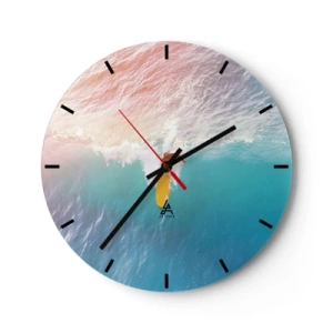 Reloj de pared - Reloj de vidrio - Surfista montando una ola en el océano turquesa - 30x30cm - Jinete del océano - Decoración de pared moderna para salón, cocina y dormitorio ARTTOR