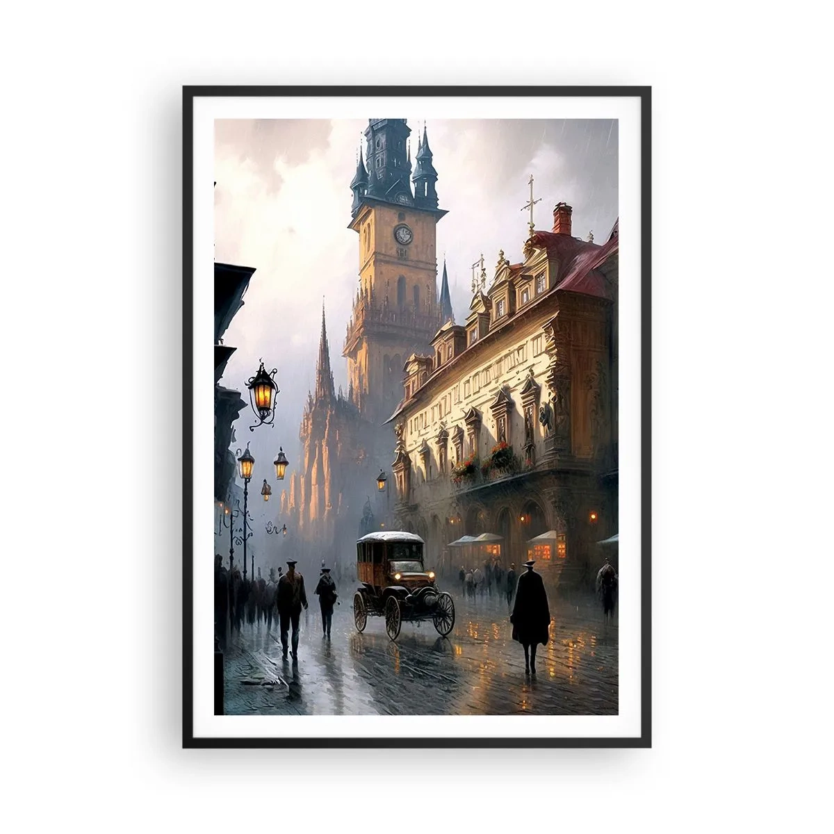 Póster en marco negro - La magia de una noche de Praga - 70x100 cm