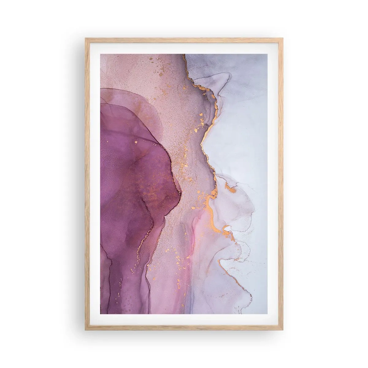 Póster en marco roble claro - Olas de lila y púrpura - 61x91 cm