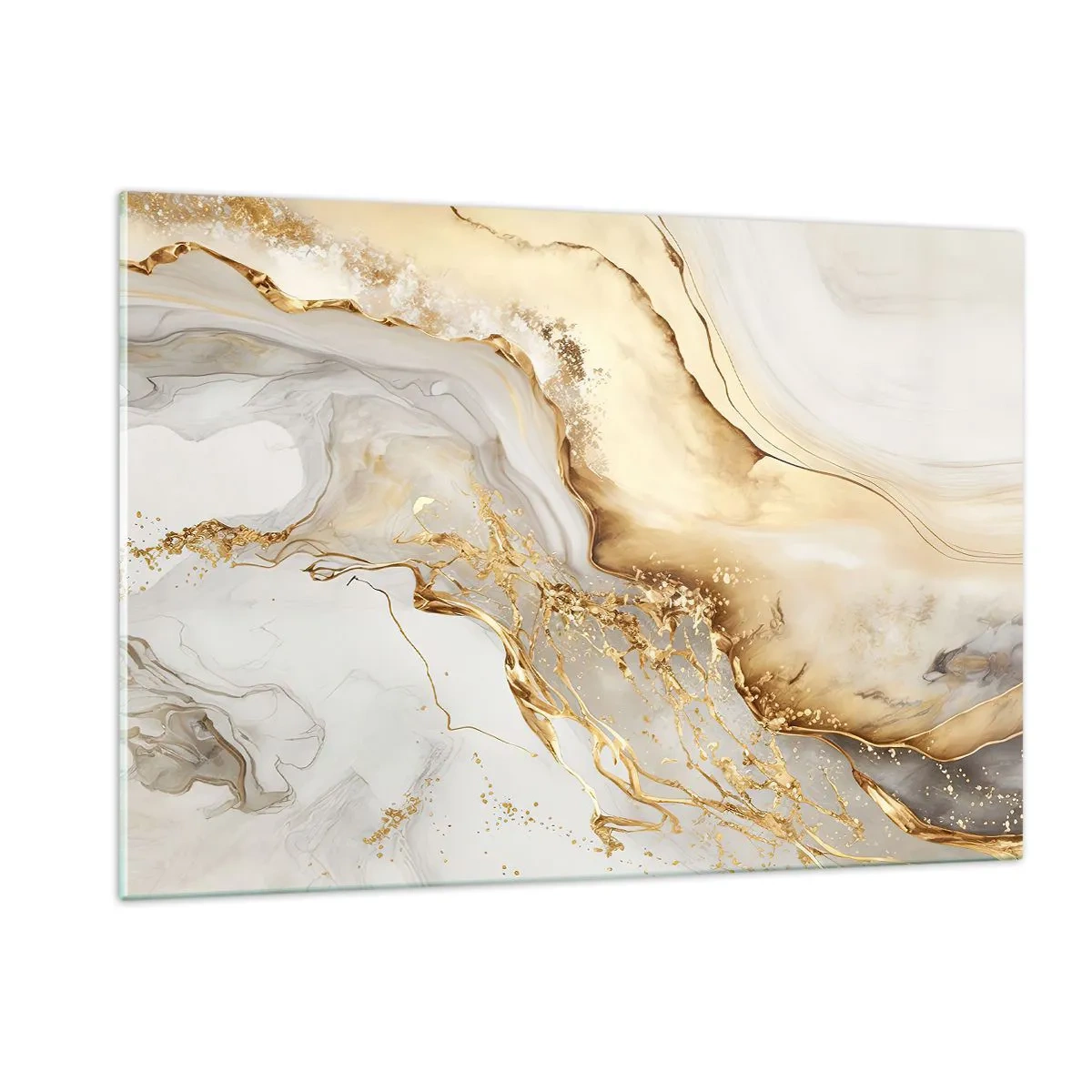 Cuadro sobre vidrio - Impresiones sobre Vidrio - Rayas abstractas doradas y beige sobre un fondo claro - 120x80cm - Abstracción: belleza y bondad - Decoración de pared moderna para salón y dormitorio ARTTOR