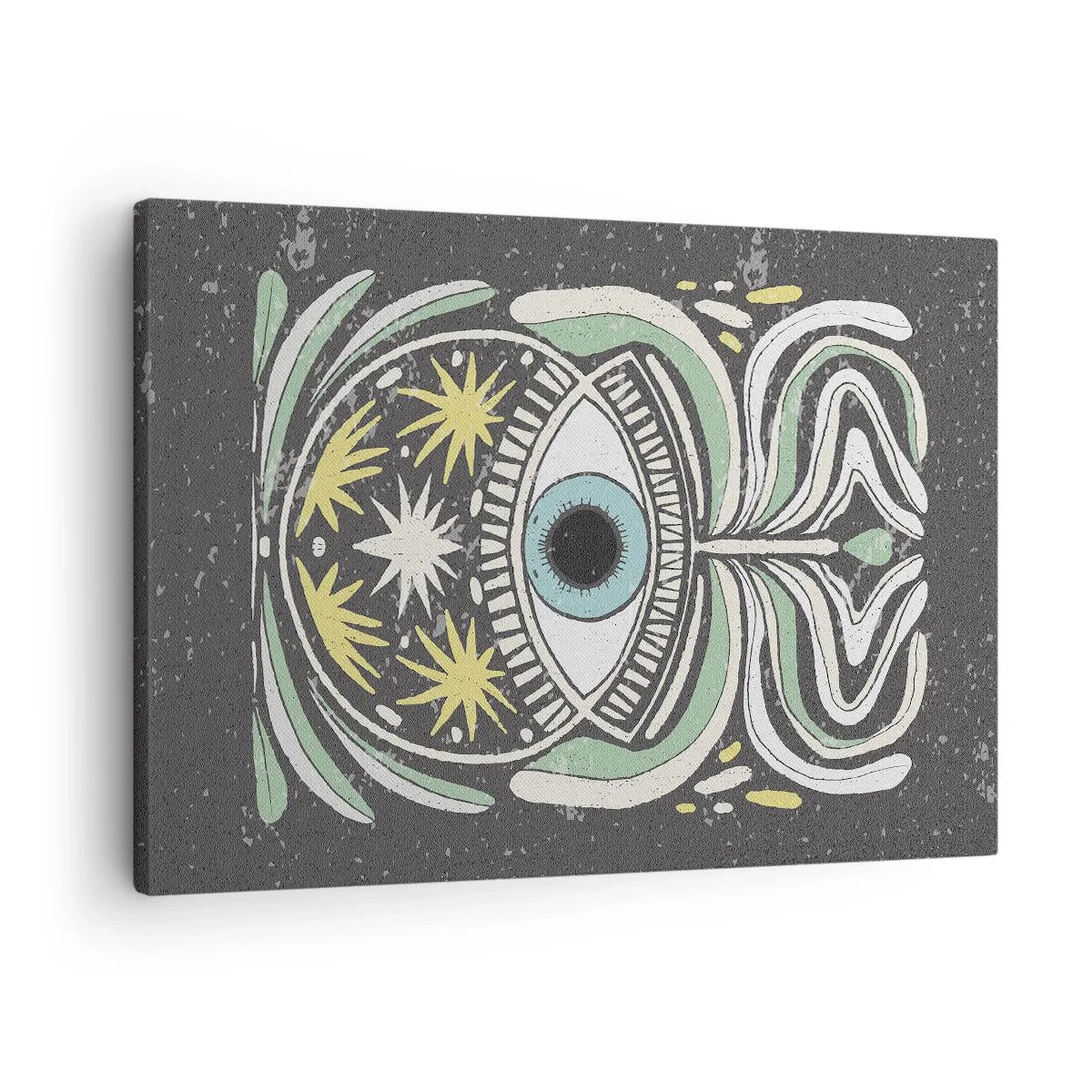 Cuadro sobre lienzo - Impresión de Imagen - Un ojo simbólico rodeado de patrones abstractos. - 70x50cm - Rituales tribales - Decoración de pared moderna para salón y dormitorio ARTTOR