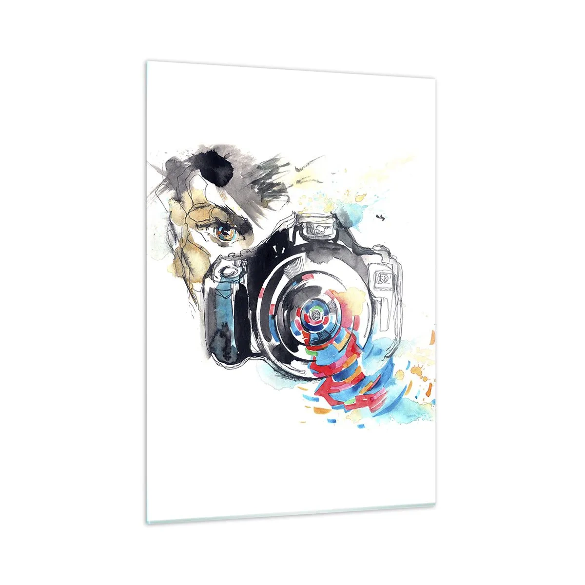Cuadro sobre vidrio - Impresiones sobre Vidrio - Cámara con elementos coloridos abstractos - 50x70cm - En el objetivo - Decoración de pared moderna para salón y dormitorio ARTTOR