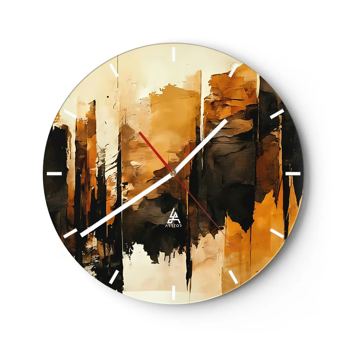 Reloj de pared - Reloj de vidrio - Composición abstracta en tonos negros y dorados. - 30x30cm - Armonía de negro y oro - Decoración de pared moderna para salón, cocina y dormitorio ARTTOR