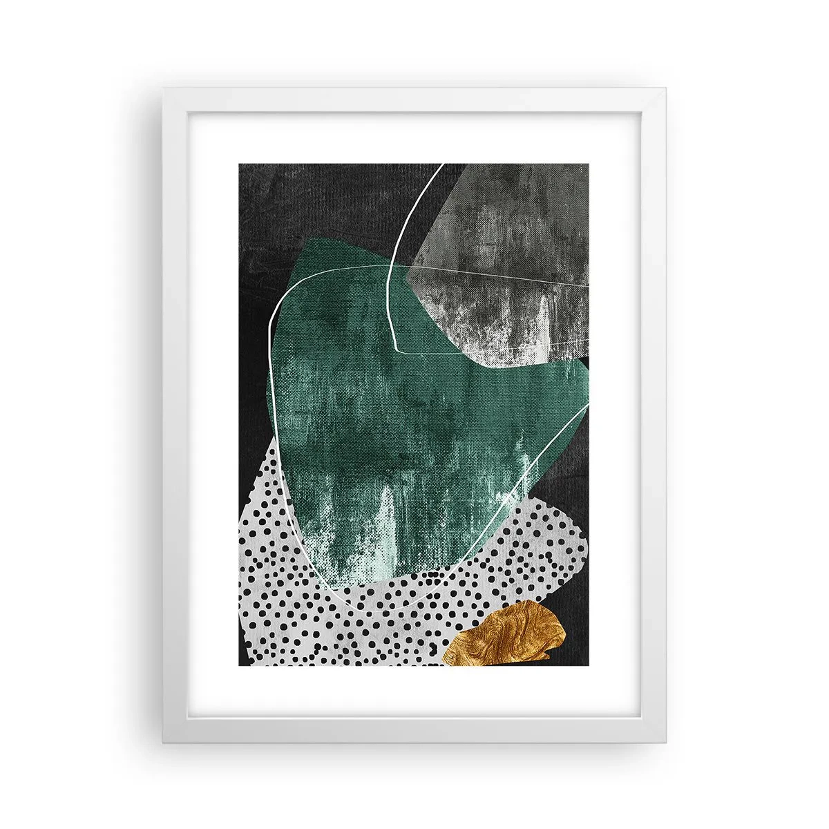 Póster en marco blanco - Abstracción colorista con un copo de oro - 30x40 cm