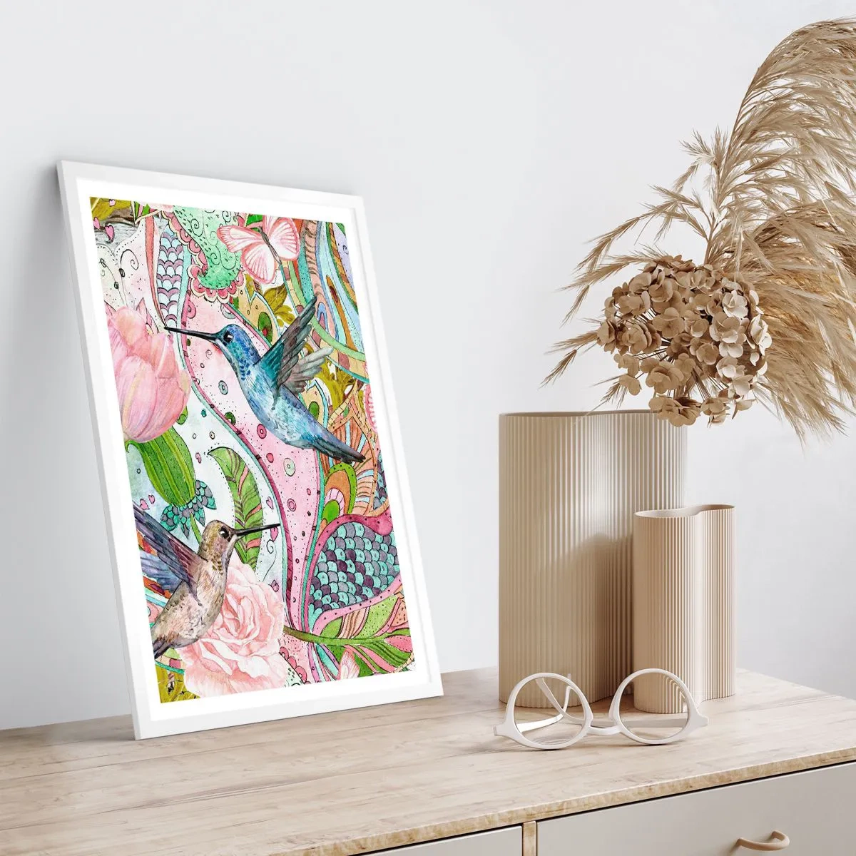 Póster en marco blanco - Enredado en las vides - 61x91 cm