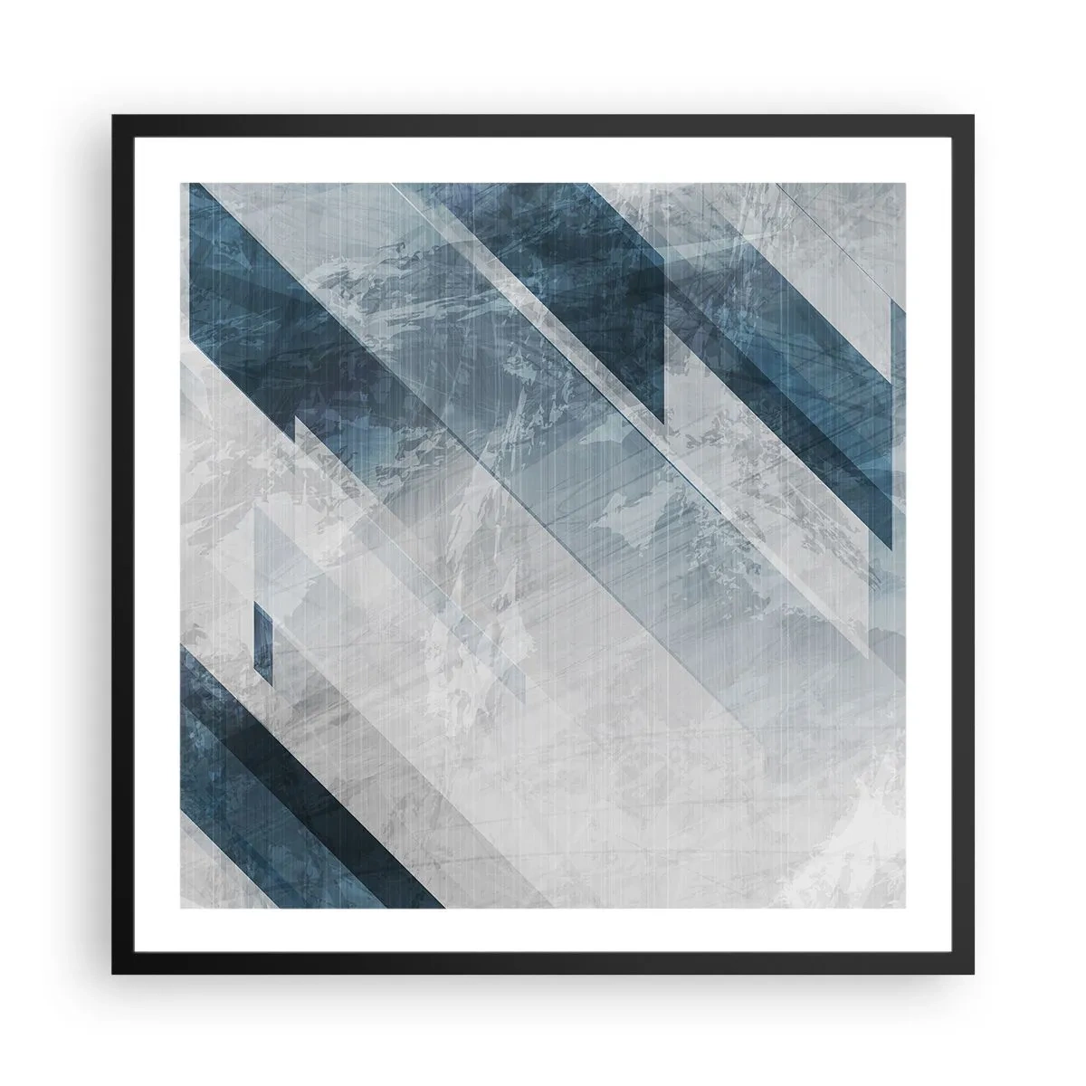 Póster en marco negro - Composición espacial - movimiento de grises - 60x60 cm