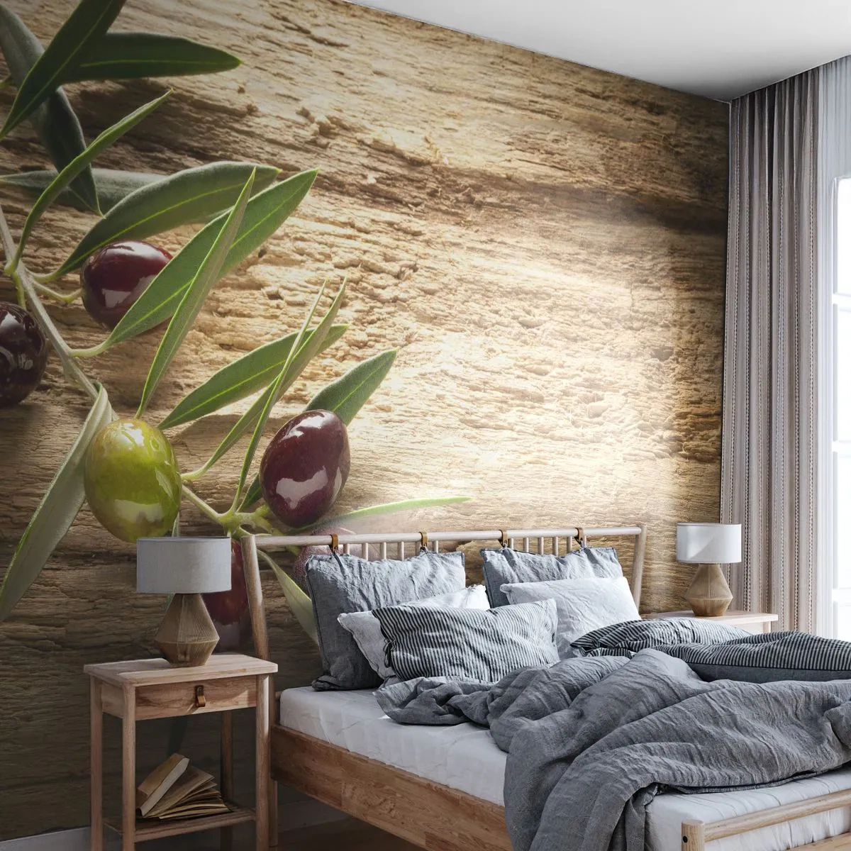 Fotomural Premium Sand - Directamente de la naturaleza - Rama de olivo, Naturaleza, Aceitunas - 250x175 cm