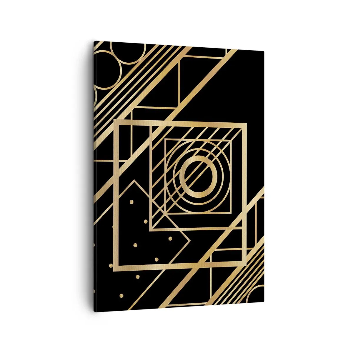 Cuadro sobre lienzo - Impresión de Imagen - Patrones geométricos dorados sobre un fondo negro - 50x70cm - Geometría dorada - Decoración de pared moderna para salón y dormitorio ARTTOR