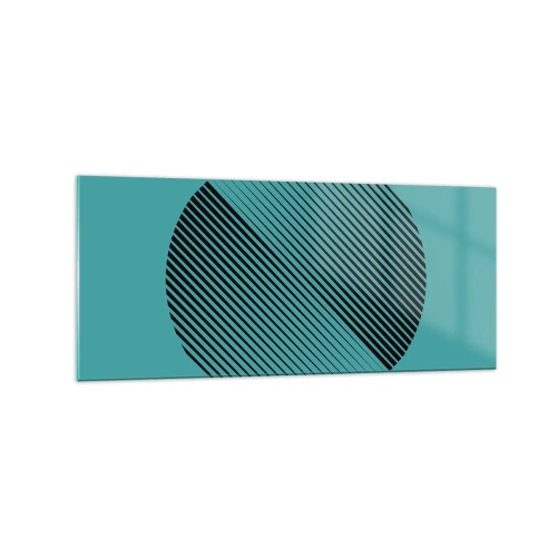 Cuadro sobre vidrio - Impresiones sobre Vidrio - Un círculo minimalista con líneas sobre un fondo turquesa. - 120x50cm - El círculo: una variación geométrica - Decoración de pared moderna para salón y dormitorio ARTTOR