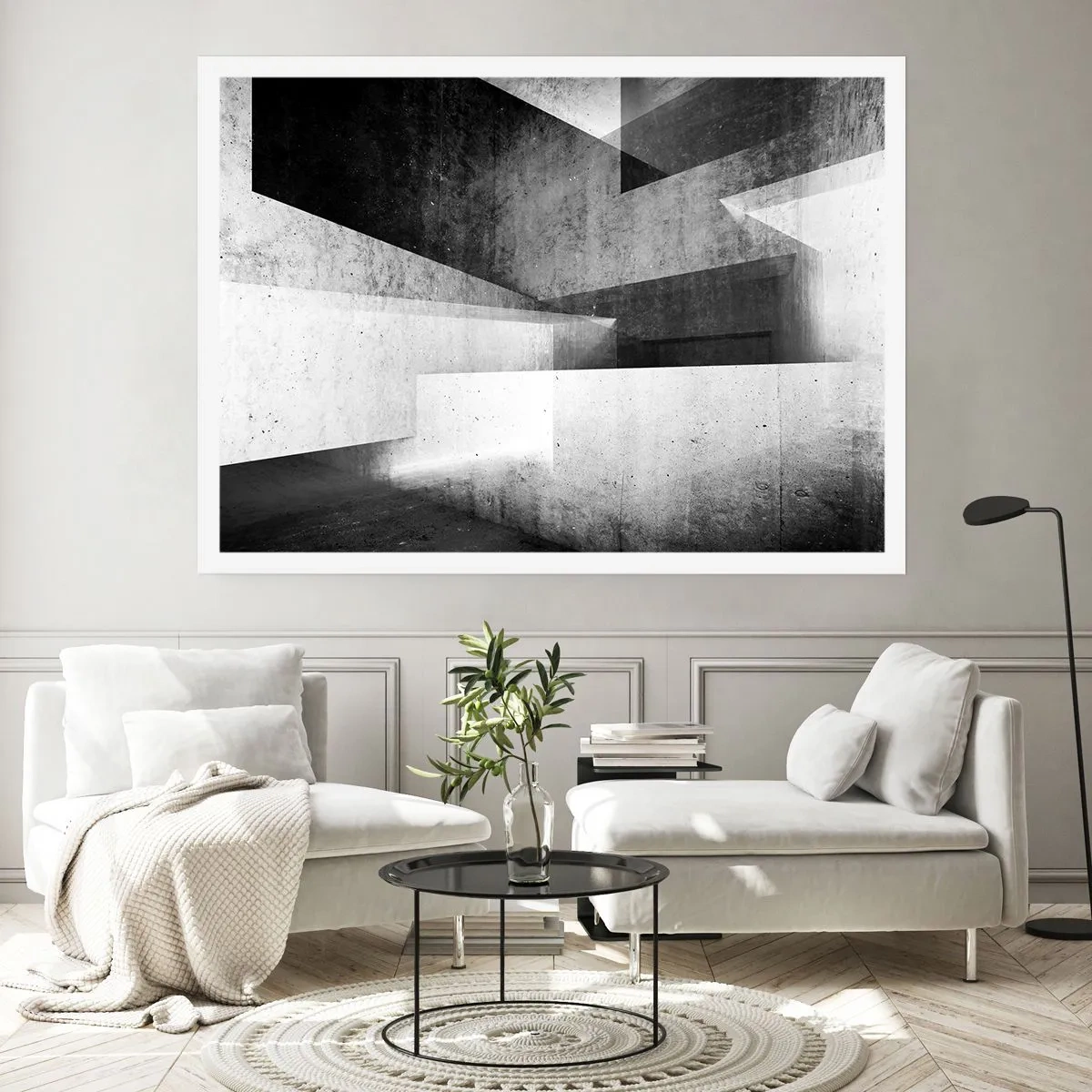 Póster - Formas geométricas en una composición monocromática - 100x70cm - La estructura del espacio - Decoración de pared moderna para salón y dormitorio ARTTOR